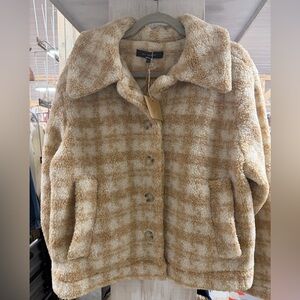 NWT Blu Pepper Cream & Tan Plaid Teddy Jacket large